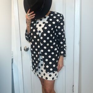 Black and White Polka Dot Dress and Blazer Set